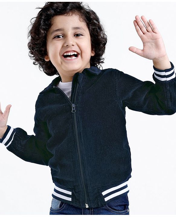 Babyhug 100% Cotton Full Sleeves Solid Corduroy Shirt with Front Zipper - Navy Blue