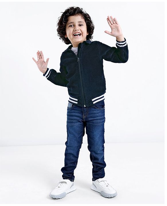 Babyhug 100% Cotton Full Sleeves Solid Corduroy Shirt with Front Zipper - Navy Blue