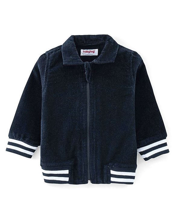 Babyhug 100% Cotton Full Sleeves Solid Corduroy Shirt with Front Zipper - Navy Blue