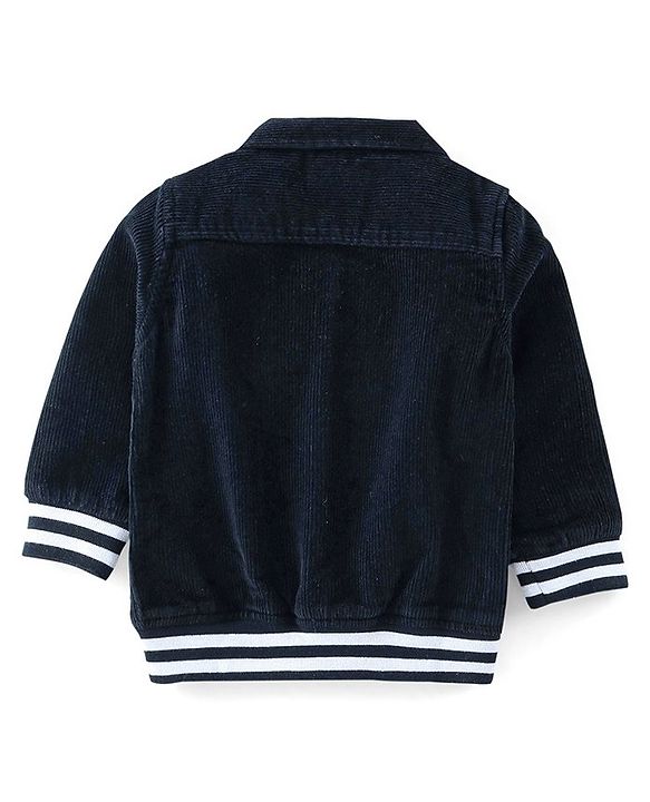 Babyhug 100% Cotton Full Sleeves Solid Corduroy Shirt with Front Zipper - Navy Blue