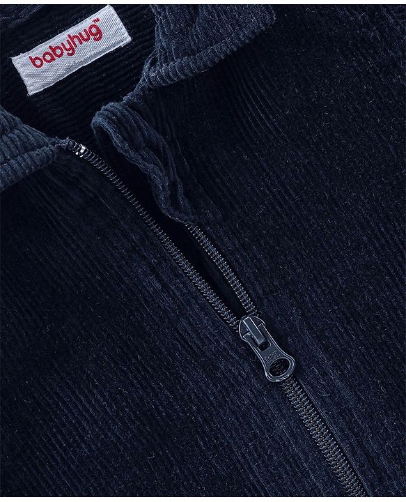 Babyhug 100% Cotton Full Sleeves Solid Corduroy Shirt with Front Zipper - Navy Blue