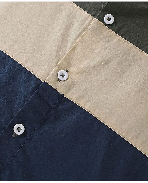 Babyhug 100% Cotton Woven Half Sleeves   Solid Cut & Sew Shirt- Green Blue & Beige
