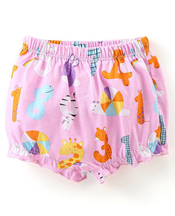 Babyhug Cotton Knit Bloomer Dots & Numbers Print Pack Of 3 - Purple & Pink