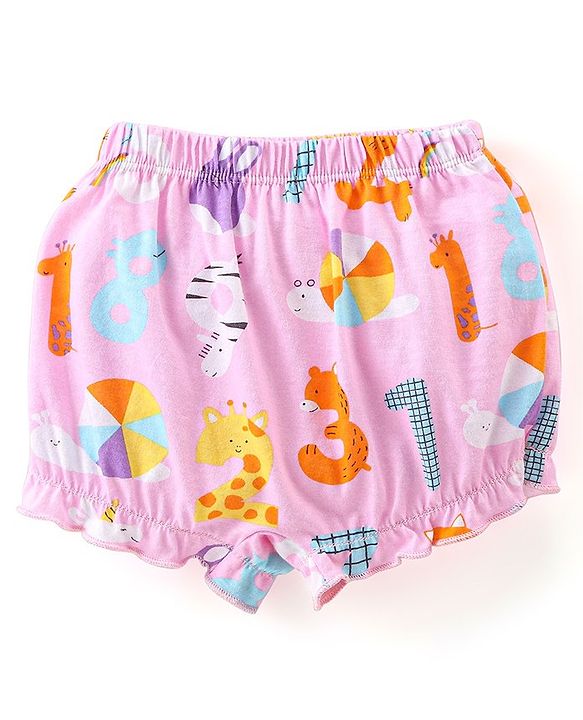 Babyhug Cotton Knit Bloomer Dots & Numbers Print Pack Of 3 - Purple & Pink