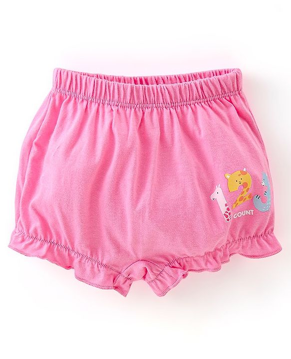 Babyhug Cotton Knit Bloomer Dots & Numbers Print Pack Of 3 - Purple & Pink
