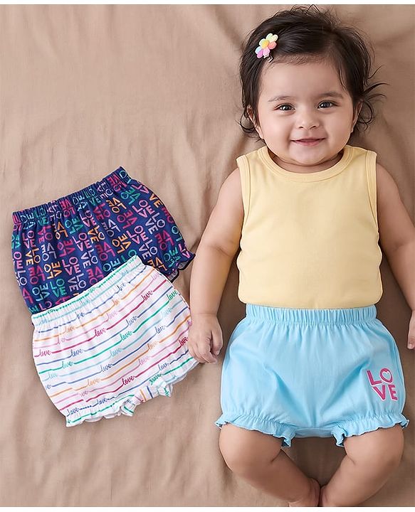 Babyhug 100% Cotton Knit Bloomer Pack of 3 Text Print - Multicolour