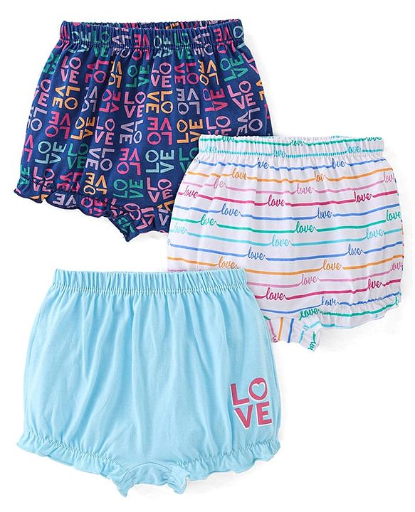 Babyhug 100% Cotton Knit Bloomer Pack of 3 Text Print - Multicolour