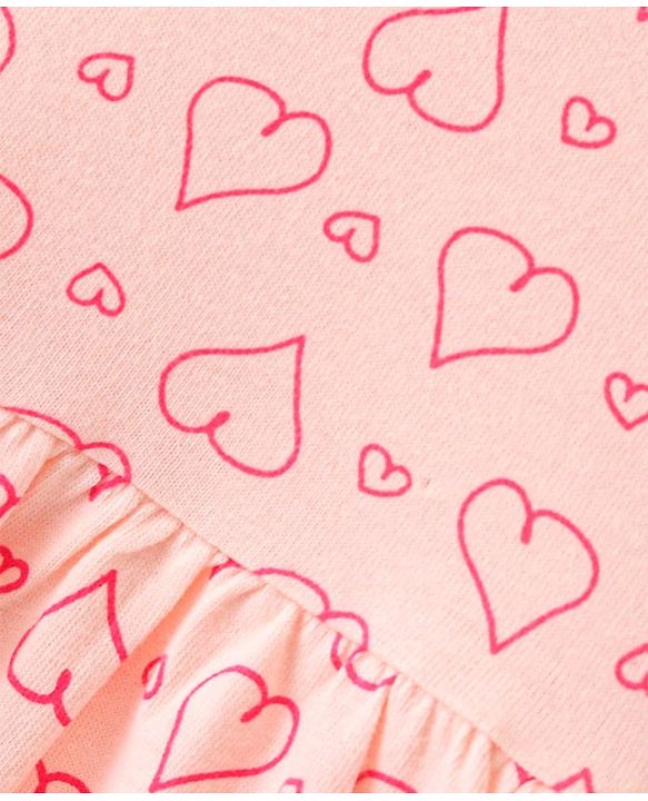 Babyhug 100% Cotton Knit Half Sleeves Frock with Bloomer Heart Print - Peach