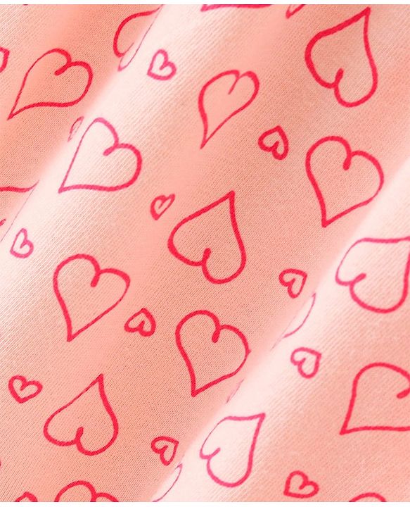 Babyhug 100% Cotton Knit Half Sleeves Frock with Bloomer Heart Print - Peach
