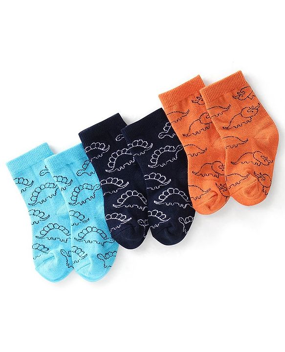 Cute Walk by Babyhug Anti Bacterial Ankle Length Dino Designs Socks Pack of 3 - Multicolour