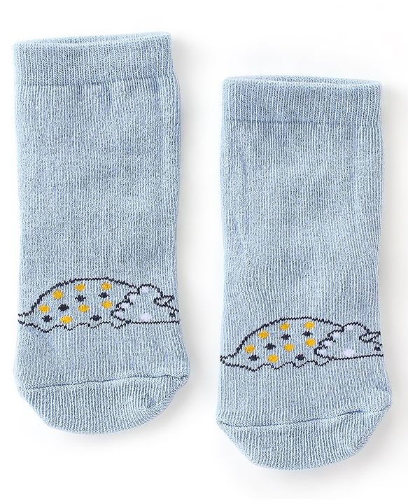 Cute Walk By Babyhug Cotton Knit Anti Bacterial Ankle Length Socks Dino Design Pack Of 3 - Multicolour