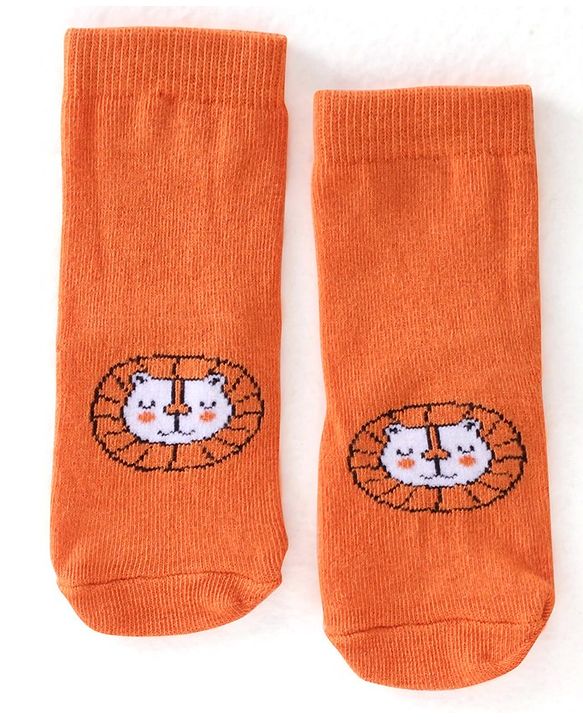 Cute Walk By Babyhug Cotton Knit Anti Bacterial Ankle Length Socks Tiger Design Pack Of 3 - Multicolour