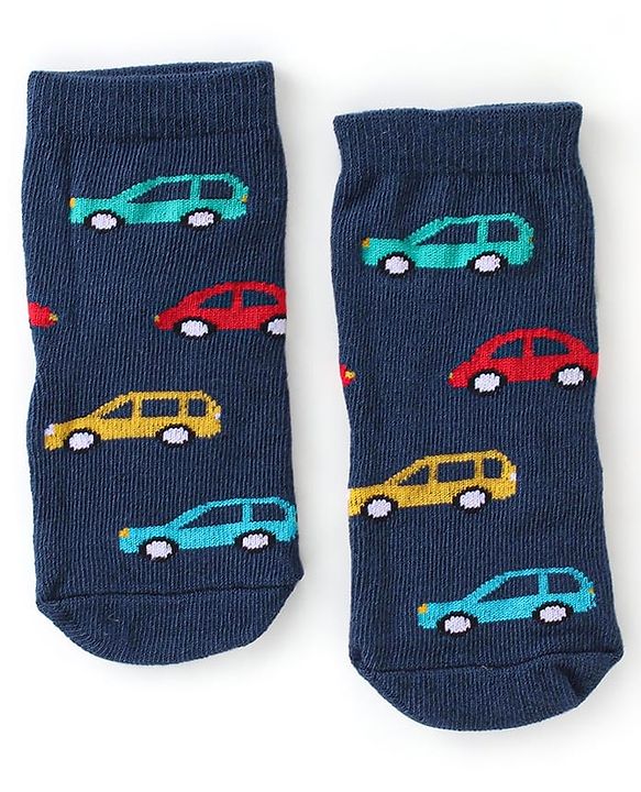 Cute Walk By Babyhug Cotton Knit Anti Bacterial Ankle Length Socks Car Design Pack Of 3 - Multicolour