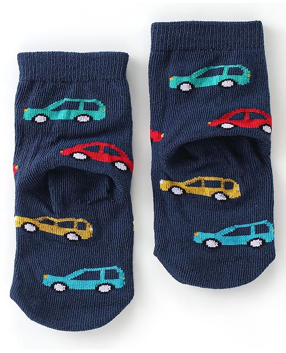 Cute Walk By Babyhug Cotton Knit Anti Bacterial Ankle Length Socks Car Design Pack Of 3 - Multicolour