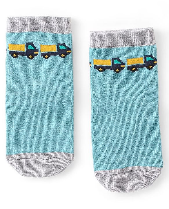 Cute Walk By Babyhug Cotton Knit Anti Bacterial Ankle Length Socks Car Design Pack Of 3 - Multicolour