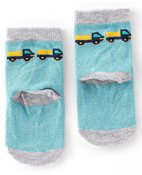 Cute Walk By Babyhug Cotton Knit Anti Bacterial Ankle Length Socks Car Design Pack Of 3 - Multicolour