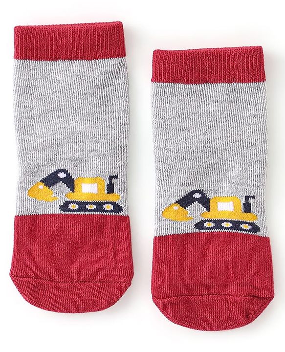 Cute Walk By Babyhug Cotton Knit Anti Bacterial Ankle Length Socks Car Design Pack Of 3 - Multicolour