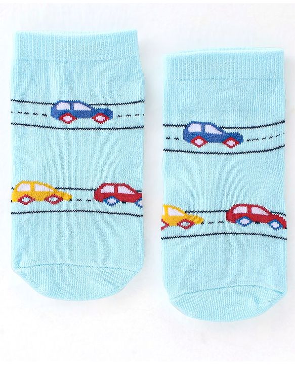 Cute Walk By Babyhug Cotton Knit Anti Bacterial Ankle Length Socks Car Design Pack Of 3 - Multicolour