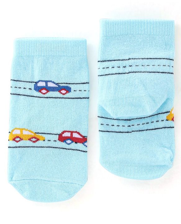 Cute Walk By Babyhug Cotton Knit Anti Bacterial Ankle Length Socks Car Design Pack Of 3 - Multicolour