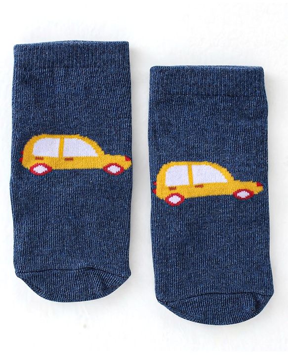 Cute Walk By Babyhug Cotton Knit Anti Bacterial Ankle Length Socks Car Design Pack Of 3 - Multicolour