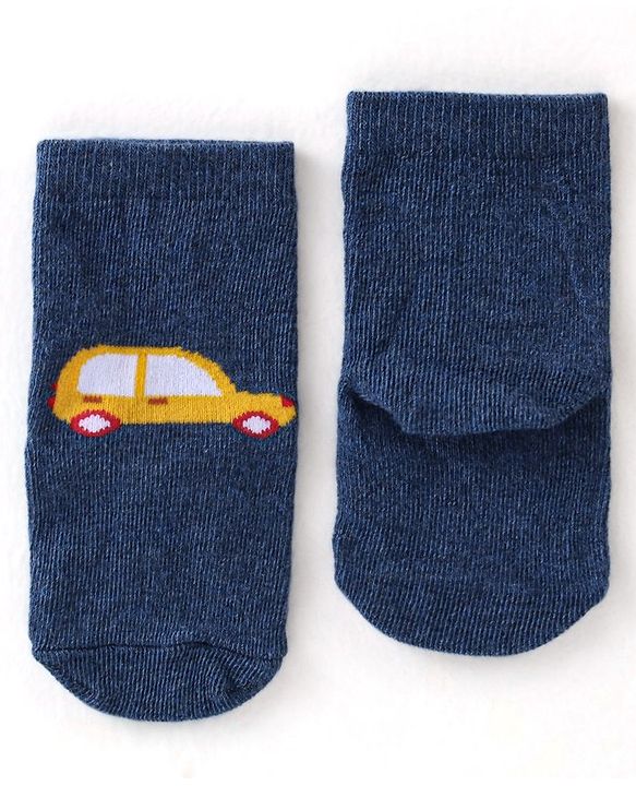 Cute Walk By Babyhug Cotton Knit Anti Bacterial Ankle Length Socks Car Design Pack Of 3 - Multicolour