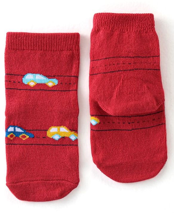 Cute Walk By Babyhug Cotton Knit Anti Bacterial Ankle Length Socks Car Design Pack Of 3 - Multicolour