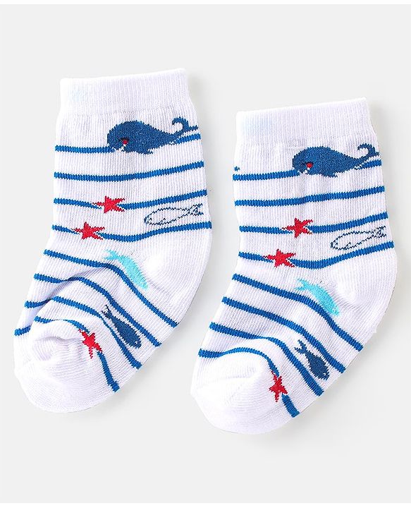 Cute Walk By Babyhug Cotton Knit Anti Bacterial Ankle Length Socks Crab Design Pack Of 3 - Multicolour