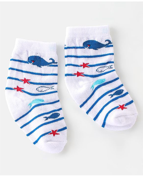 Cute Walk By Babyhug Cotton Knit Anti Bacterial Ankle Length Socks Crab Design Pack Of 3 - Multicolour