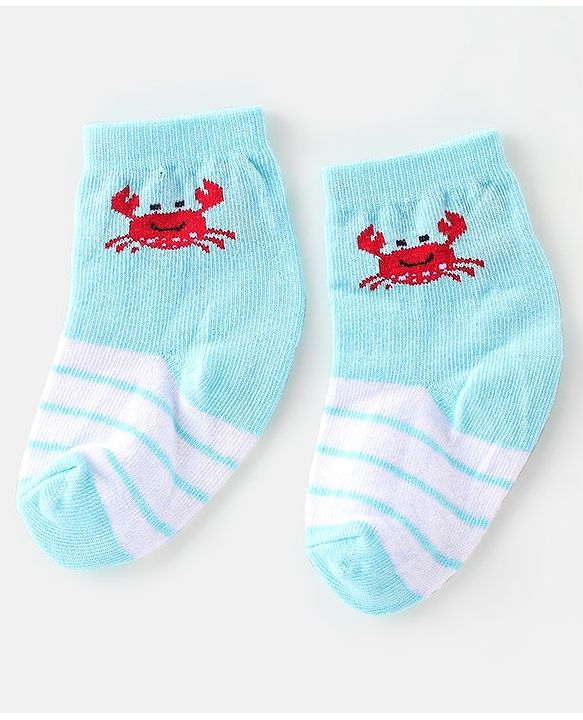 Cute Walk By Babyhug Cotton Knit Anti Bacterial Ankle Length Socks Crab Design Pack Of 3 - Multicolour