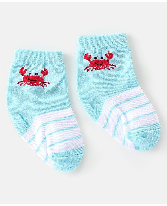 Cute Walk By Babyhug Cotton Knit Anti Bacterial Ankle Length Socks Crab Design Pack Of 3 - Multicolour