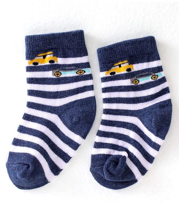 Cute Walk By Babyhug Cotton Knit Anti Bacterial Ankle Length Socks Car Design Pack Of 3 - Multicolour