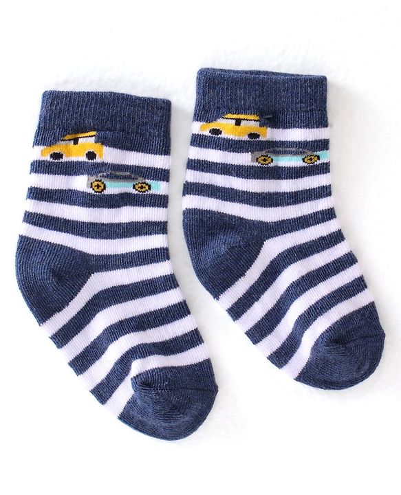 Cute Walk By Babyhug Cotton Knit Anti Bacterial Ankle Length Socks Car Design Pack Of 3 - Multicolour