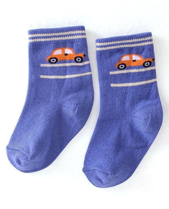 Cute Walk By Babyhug Cotton Knit Anti Bacterial Ankle Length Socks Car Design Pack Of 3 - Multicolour