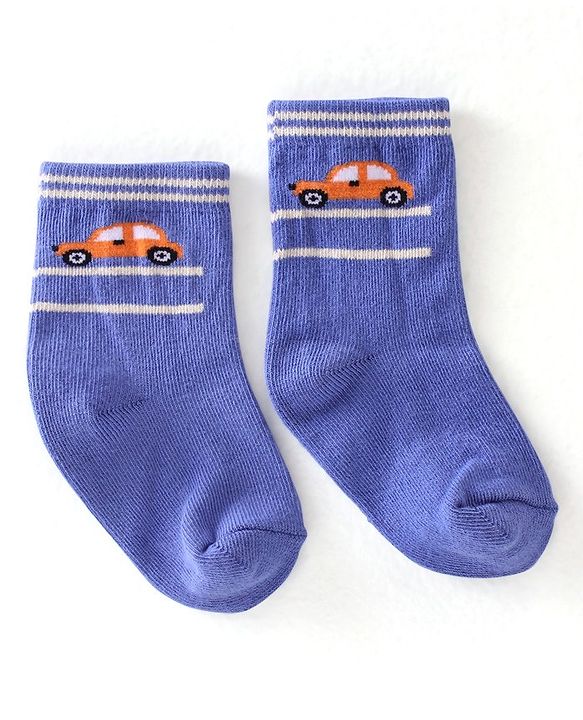 Cute Walk By Babyhug Cotton Knit Anti Bacterial Ankle Length Socks Car Design Pack Of 3 - Multicolour