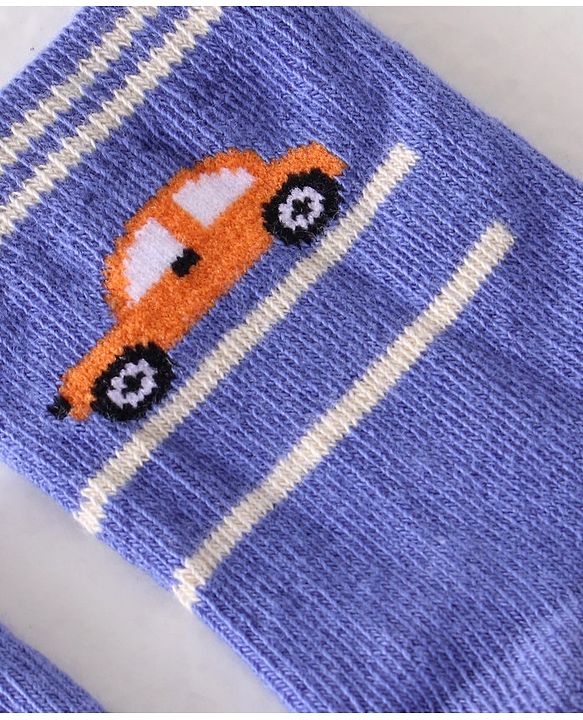 Cute Walk By Babyhug Cotton Knit Anti Bacterial Ankle Length Socks Car Design Pack Of 3 - Multicolour