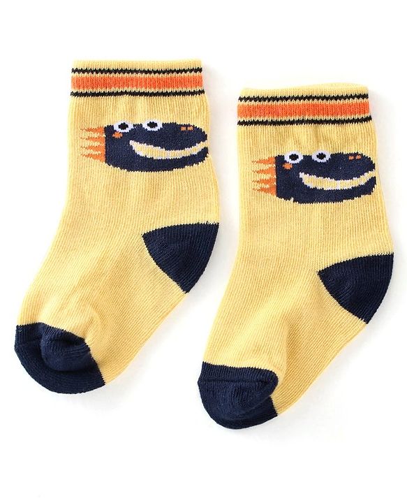 Cute Walk By Babyhug Cotton Knit Anti Bacterial Ankle Length Socks Crocodile Design Pack Of 3 - Multicolour