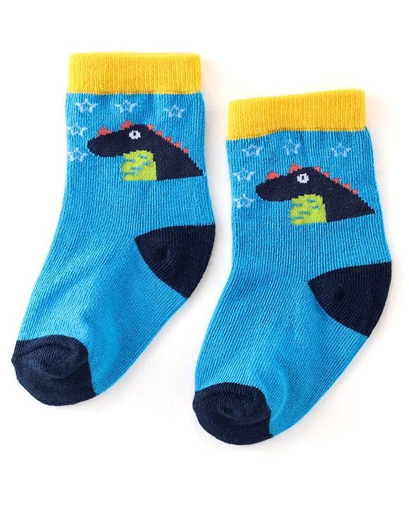 Cute Walk By Babyhug Cotton Knit Anti Bacterial Ankle Length Socks Crocodile Design Pack Of 3 - Multicolour
