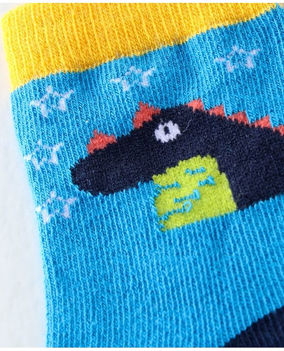 Cute Walk By Babyhug Cotton Knit Anti Bacterial Ankle Length Socks Crocodile Design Pack Of 3 - Multicolour