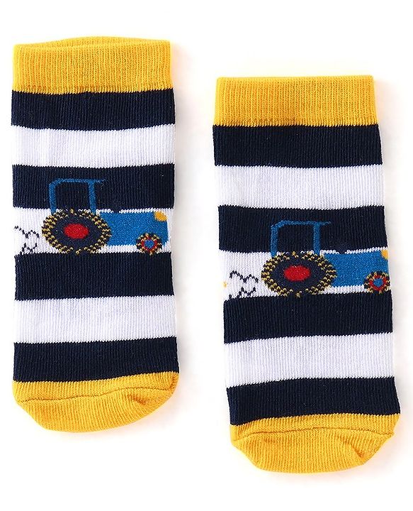Cute Walk By Babyhug Cotton Knit Anti Bacterial Ankle Length Socks Car Design Pack Of 3 - Multicolour