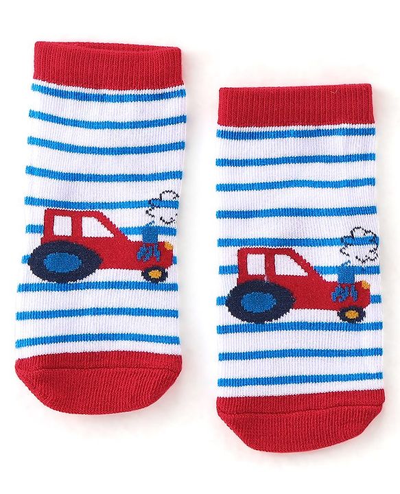 Cute Walk By Babyhug Cotton Knit Anti Bacterial Ankle Length Socks Car Design Pack Of 3 - Multicolour