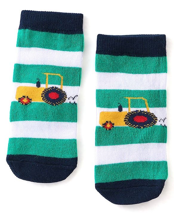 Cute Walk By Babyhug Cotton Knit Anti Bacterial Ankle Length Socks Car Design Pack Of 3 - Multicolour