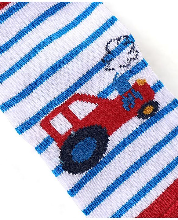 Cute Walk By Babyhug Cotton Knit Anti Bacterial Ankle Length Socks Car Design Pack Of 3 - Multicolour