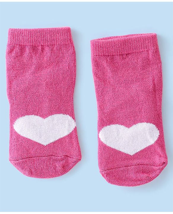 Cute Walk By Babyhug Cotton Knit Anti Bacterial Ankle Length Socks Heart Design Pack Of 3 - Multicolour