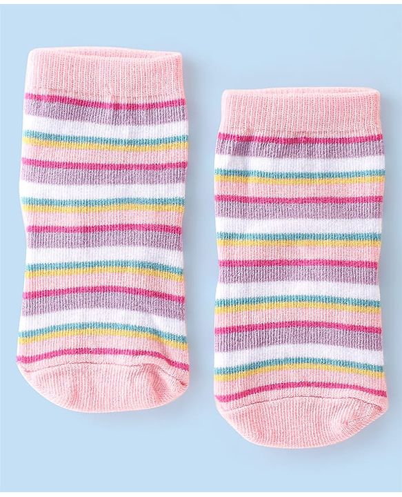 Cute Walk By Babyhug Cotton Knit Anti Bacterial Ankle Length Socks Heart Design Pack Of 3 - Multicolour