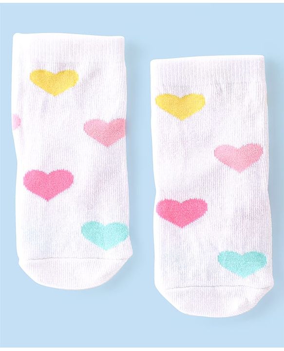 Cute Walk By Babyhug Cotton Knit Anti Bacterial Ankle Length Socks Heart Design Pack Of 3 - Multicolour
