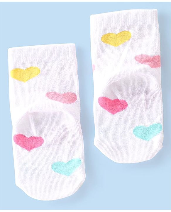 Cute Walk By Babyhug Cotton Knit Anti Bacterial Ankle Length Socks Heart Design Pack Of 3 - Multicolour