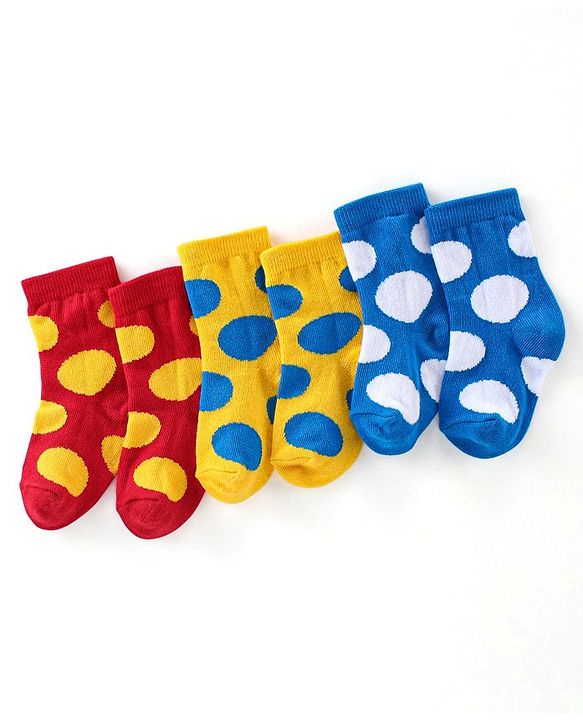Cute Walk By Babyhug Cotton Knit Anti Bacterial Ankle Length Socks Circle Design Pack Of 3 - Multicolour