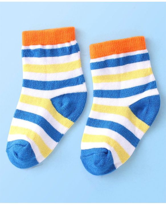 Cute Walk By Babyhug Cotton Knit Anti Bacterial Ankle Length Socks Basket Ball Design Pack Of 3 - Multicolour