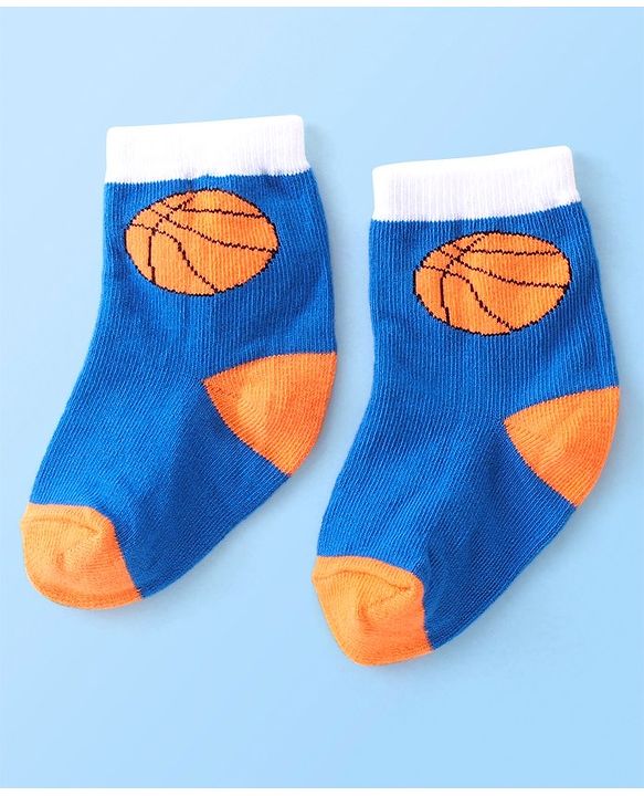 Cute Walk By Babyhug Cotton Knit Anti Bacterial Ankle Length Socks Basket Ball Design Pack Of 3 - Multicolour