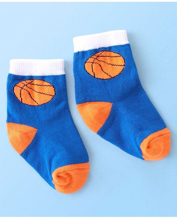 Cute Walk By Babyhug Cotton Knit Anti Bacterial Ankle Length Socks Basket Ball Design Pack Of 3 - Multicolour